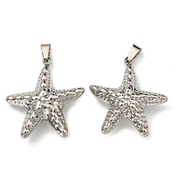 304 Stainless Steel Pendants, Textured, Starfish Charm, Stainless Steel Color, 33.5x30.5x10.5mm, Hole: 3.5x7mm