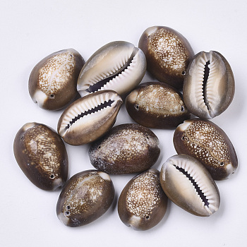 Natural Cowrie Shell Links connectors, Coconut Brown, 26~36x17~27x12~17mm, Hole: 1.4mm, about 70pcs/500g