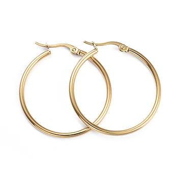 201 Stainless Steel Hoop Earrings, with 304 Stainless Steel Pins, Ring Shape, Golden, 33.5x2mm, 12 Gauge, Pin: 1x0.7mm