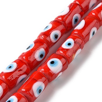 Handmade Evil Eye Lampwork Beads Strands, Column, Red, 15x10mm, Hole: 2mm, about 25pcs/strand, 14.76 inch(37.5cm)