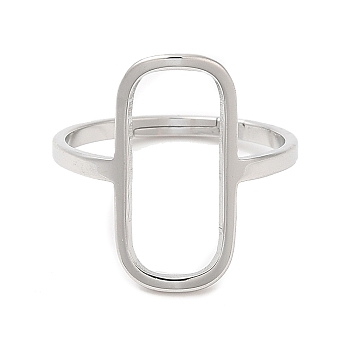 304 Stainless Steel Hollow Rectangle Adjustable Ring for Women, Stainless Steel Color, US Size 6 1/4(16.7mm)
