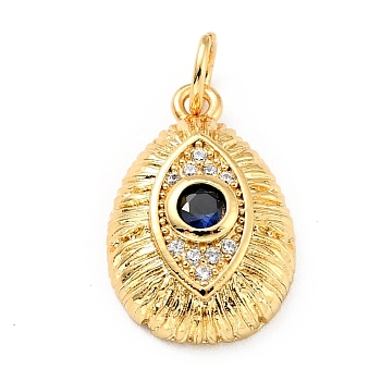 Brass Micro Pave Cubic Zirconia Pendants, with Jump Ring, Teardrop with Eye, Golden, 16.5x11x4.5mm, Jump Ring: 5x0.7mm, 3.6mm Inner Diameter.