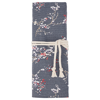 Flower Printed Polyester Cloth Knitting Tools Storage Roll Bags, with Rope, Rectangle, Marine Blue, 33x35.5x0.45cm