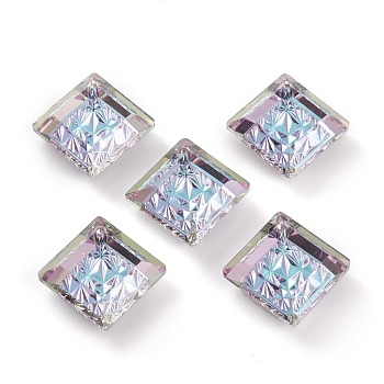 Embossed Glass Rhinestone Pendants, Abnormity Embossed Style, Rhombus, Faceted, Vitrail Light, 19x19x5mm, Hole: 1.2mm, Diagonal Length: 19mm, Side Length: 14mm