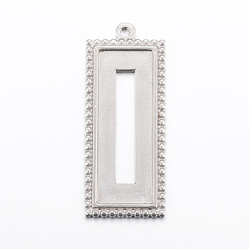 304 Stainless Steel Pendant Cabochon Open Back Settings, Rectangle, Stainless Steel Color, Tray: 22x3mm, 38.5x15x1.5mm, Hole: 2mm