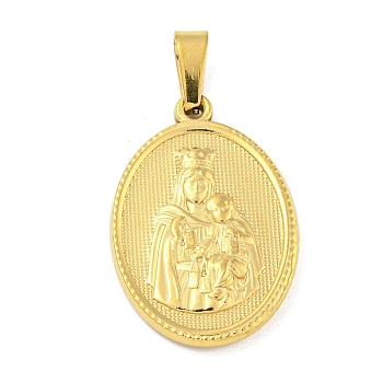 Ion Plating(IP) 304 Stainless Steel Pendants, Religious Theme Charm, Oval with Saint, Golden, 24x16x3mm, Hole: 5x3mm