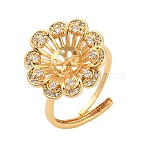 Flower Brass Micro Pave Cubic Zirconia Cup Peg Ring Settings for Half-drilled Beads, Adjustable, Cadmium Free & Lead Free, Rack Plating, Long-Lasting Plated, Real 18K Gold Plated, Pin: 1.5mm, Tray: 10mm, Inner Diameter: 17mm(KK-NH0009-04G)