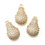 Brass Micro Pave Clear Cubic Zirconia Pendants, Pear Charms, Real 18K Gold Plated, 16x9.5x4.5mm, Hole: 1.4mm(KK-N287-12G)