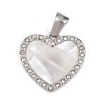 303 Stainless Steel Pendants, Heart Charms, with Rhinestone & Enamel, Stainless Steel Color, 19x20x2mm, Hole: 5.4x2.7mm(STAS-K325-10P)