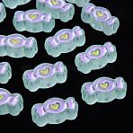 Transparent Acrylic Beads, with Enamel, Frosted, Candy, Light Blue, 13.5x26.5x9.5mm, Hole: 3mm(MACR-S374-05B-05)