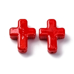 Handmade Lampwork Beads, Cross, Red, 26x19.5x7.5mm, Hole: 1.6mm(LAMP-Q004-01A-04)