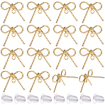 30Pcs Alloy Stud Earring Findings, Bowknot, 30Pcs Plastic Ear Nuts, Golden, 13x15mm, Hole: 1.6mm, Pin: 11x0.8mm(FIND-SC0015-56)