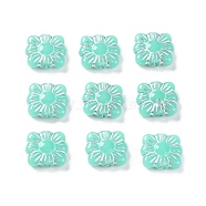 Opaque Acrylic Beads, Metal Enlaced, Square with Flower Pattern, Aquamarine, 9.5~10x10.5~11x3.5mm, Hole: 1.6mm, about 1990pcs/500g(OACR-G016-26H)