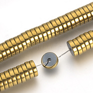 Electroplate Non-magnetic Synthetic Hematite Beads Spacers Strands, Heishi Beads, Flat Round/Disc, Golden Plated, 6x2mm, Hole: 1mm, about 193pcs/strand, 15.7 inch(X-G-Q486-74F)