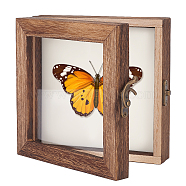 Wood Jewelry Presentation Boxes with White EVA Foam Mat Inside, Flap Cover Insect Specimen Display Case with Visible Acrylic Window, Square, Coconut Brown, 14.85x14.85x4.7cm(ODIS-WH0061-06B)