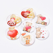 Printed Glass Flat Back Cabochons, Dome/Half Round, Bear with Heart Pattern, Mixed Color, 18x5mm(X-GGLA-Q056-005-18mm)