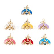 Brass Micro Pave Cubic Zirconia Pendants, with Enamel, Real 18K Gold Plated, Long-Lasting Plated, Bug, Mixed Color, 19x17x4mm, Hole: 3.4mm(KK-P201-16G)