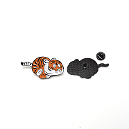 Chinese Zodiac Tiger Enamel Pin, Animal Zinc Alloy Enamel Brooch for Backpack Clothes, Electrophoresis Black, Sienna, 25.5x49.5x2mm, Pin:1mm(JEWB-TAC0011-01)