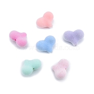 Opaque Resin Beads, Flocky Heart, Mixed Color, 17x22x9mm, Hole: 1.6mm(RESI-G047-01A)