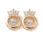 Brass Micro Pave Clear Cubic Zirconia Charms, Cadmium Free & Lead Free, Flat Round with Crown, Golden, 14.5x10.5x4.5mm, Hole: 3.5x4mm(KK-G420-01G)