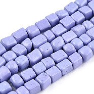 Opaque Spray Painted Glass Bead Strands, Rectangle, Lilac, 2~4.5x3.5~4x3.5~4mm, Hole: 1.2mm, about 105~110pcs/strand, 14.88 inch~15.28 inch(37.8~38.8cm)(GLAA-N047-08-A03)