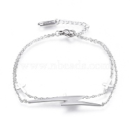 304 Stainless Steel Multi-strand Bracelets, with Cable Chains and Lobster Claw Clasps, Lightning Bolt with Cross, Stainless Steel Color, 6-7/8 inch(17.5cm)(BJEW-K219-07P)