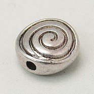 Tibetan Style Alloy Beads, Flat Round with Helix, Cadmium Free & Lead Free, Antique Silver, 8x8x4mm, Hole: 1mm(LF10741Y)