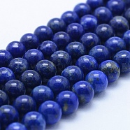 Natural Lapis Lazuli Beads Strands, Grade AB, Round, 6mm, Hole: 1mm, about 67pcs/strand, 15.7 inch(40cm)(G-P342-01-6mm-AB)