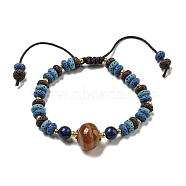 Dyed Natural Lava Rock Rondelle Braided Bead Bracelets, Dyed Natural Agate Link Bracelets for Women Men, Midnight Blue, Inner Diameter: 2~3-1/8 inch(5~8cm)(BJEW-Z026-01A)