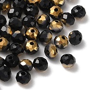 Transparent Electroplate Glass Beads, Half Golden Plated, Faceted, Rondelle, Black, 4.3x3.7mm, Hole: 1mm, 500pcs/bag(EGLA-I016-03G)