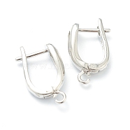 Brass Hoop Earring Findings with Latch Back Closure, with Horizontal Loop, Long-Lasting Plated, U Shape, Platinum, 21x13x5.5mm, Hole: 1.5mm, Pin: 1mm(KK-H754-01P)