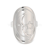304 Stainless Steel Moon with Star Open Cuff Ring for Women, Stainless Steel Color, Inner Diameter: 18mm(RJEW-M149-29P)