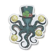 Saint Patrick's Day Opaque Printed Acrylic Pendants, Octopus, 39x34x2mm, Hole: 1.5mm(MACR-M038-01D)