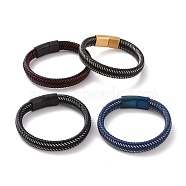 Microfiber Leather Braided Flat Cord Bracelet with 304 Stainless Steel Magnetic Buckle for Men Women, Mixed Color, 8-5/8 inch(22cm)(BJEW-G658-02)