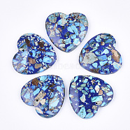 Assembled Synthetic Imperial Jasper and Natural Lapis Lazuli Pendants, Dyed, Heart, Blue, 38.5~39.5x40~40.5x7~7.5mm, Hole: 1.4mm(G-S329-069)