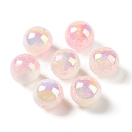 UV Plating Opaque Crackle Two-tone Acrylic Beads, Round, Pink, 16mm, Hole: 2.7mm(X1-MACR-C032-01F)