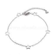 304 Stainless Steel Cable Chain Anklets, with Star Links and Lobster Claw Clasps, Stainless Steel Color, 9-1/8 inch(23.2cm)(AJEW-H104-06P)