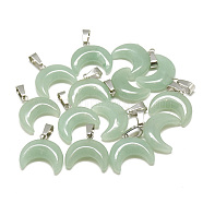 Natural Green Aventurine Pendants, with Stainless Steel Snap On Bails, Moon, Stainless Steel Color, 18~19x20x6mm, Hole: 6x2.5mm(G-S294-09A-13)