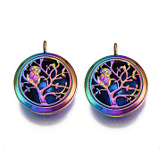 Rack Plating Alloy Locket Pendants, Diffuser Locket, with Magnetic, Cadmium Free & Nickel Free & Lead Free, Flat Round with Tree, Rainbow Color, 36x30x11mm, Hole: 4mm, Inner Diameter: 22mm(PALLOY-S119-107)