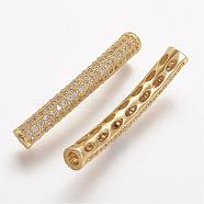Brass Micro Pave Cubic Zirconia Tube Beads, Tube, Curved, Clear, Golden, 31.5x4.2mm, Hole: 2mm(ZIRC-N025-60G)