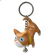 Resin Keychains, with PU Leather Decor and Alloy Split Rings, Cat Shape, Peru, 9cm(KEYC-P018-A05)