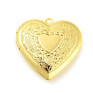 Rack Plating Brass Locket Pendants, Photo Frame Pendants for Necklaces, Cadmium Free & Lead Free, Heart with Flower Charm, Real 18K Gold Plated, 29x29x7mm, Hole: 2mm, Inner Diameter: 20x21mm(KK-M263-02A-G)