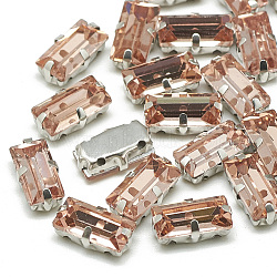 Sew on Rhinestone, Multi-strand Links, Glass Rhinestone, with Brass Prong Settings, Garments Accessories, Faceted, Rectangle, Platinum, Vintage Rose, 10.5x5.5x4mm, Hole: 1mm(RGLA-T092-5x10mm-08P)