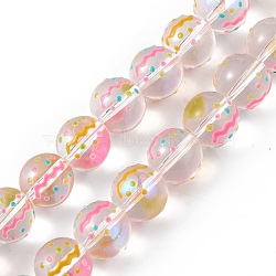 Handmade Lampwork Beads Strands, wiuth Enamel, Round, Pearl Pink, 12~2.5mm, Hole: 1.2mm, about 30pcs/strand, 13.58 inch(34.5cm)(LAMP-F029-01C)