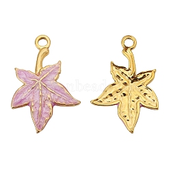 Stainless Steel Pendants, with Enamel, Golden, Maple Leaf Charm, Plum, 22x18mm, Hole: 1.8mm(PW-WG38773-02)