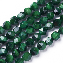 Natural Tiger Eye Beads Strands, Dyed & Heated, Faceted Star Cut Beads, Sea Green, 6mm, Hole: 1mm, about 61pcs/strand, 15.2 inch~15.35 inch(38.5~39cm)(G-I217-A-01D)
