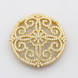 Filigree Flat Round Brass Micro Pave Cubic Zirconia Cabochons, Lead Free & Nickel Free & Cadmium Free, Golden, 36x10mm(ZIRC-P005-03G-NR)