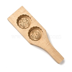 Beech Wooden Press Mooncake Mold, Chinese Characters Pastry Mould, 2 Cavities Cake Mold Baking, Fish & Flower, 220x67x22.5mm, Inner Diameter: 49x49mm(WOOD-K010-07B)