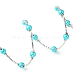 Fashion Wrap Bracelets, Glass Pearl Bracelets with Tube Beads, Cyan, Bracelet: about 60mm inner diameter, Sold per 40 Bracelets(J-JB00041-01)