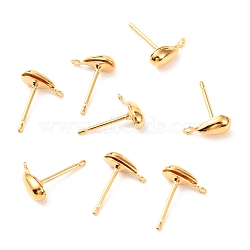 Brass Stud Earring Findings, with Loop, Long-Lasting Plated, Teardrop, Real 18K Gold Plated, 12x9x4mm, Hole: 0.9mm, Pin: 0.7mm(X-KK-F824-004G)